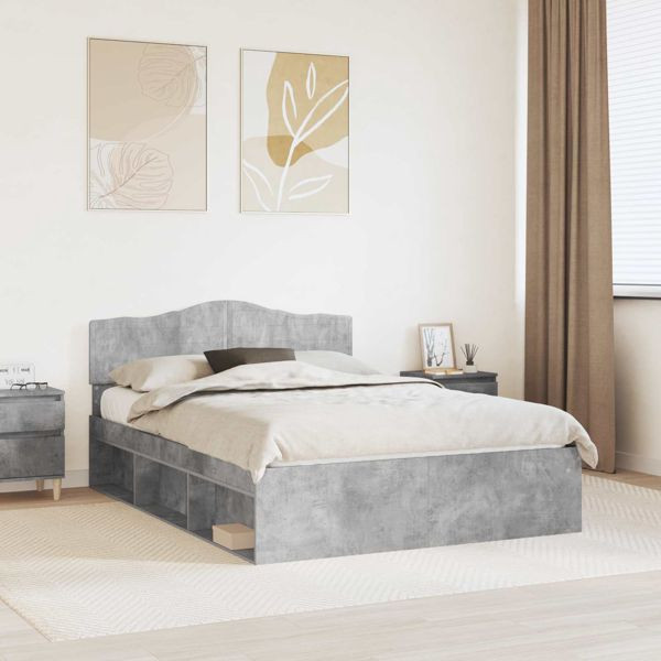 vidaXL Bettrahmen mit Kopfteil Beton 140 x 200 cm Massives Kiefernholz, 3412892