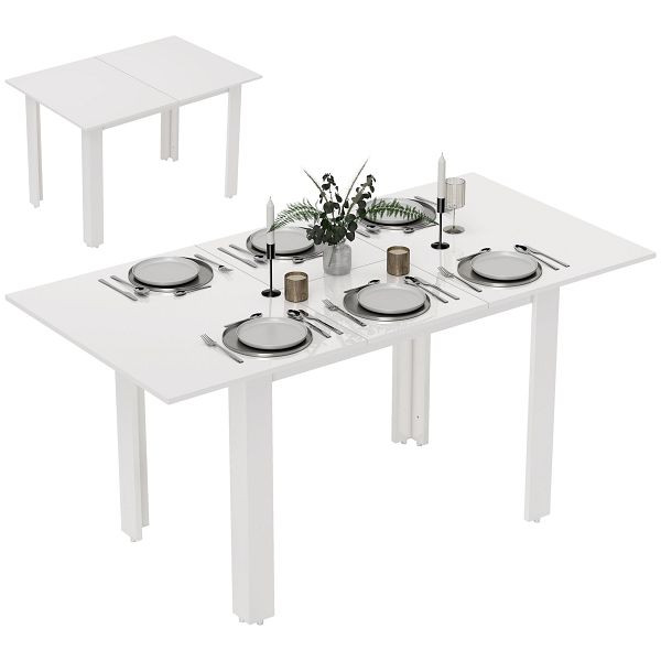 HOMCOM Ausziehbarer Esstisch, 120-160 x 70 cm, verstellbarer Küchentisch für 4-6 Personen, MDF, Hochglanzweiß, 83A-233V90WT