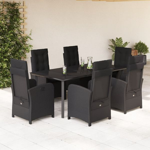 vidaXL 7-teilig Garten-Essgruppe mit Kissen Schwarz Poly Rattan, 3212327