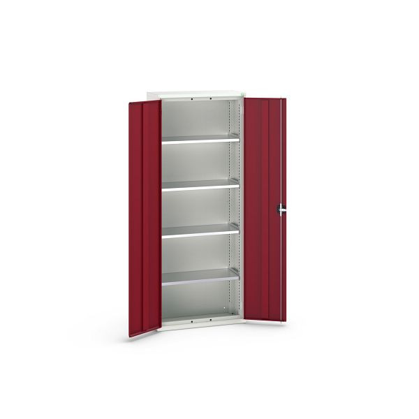 bott verso Flügeltürschrank, mit 4 Fachböden, BxTxH: 800 x 350 x 2000 mm, Lichtgrau / Purpurrot, 16926119.24