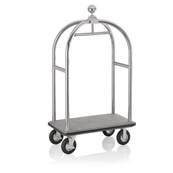 WAS Gepäckwagen, 110 x 62 x 190 cm, gebürstet, grauer Teppich, Edelstahl, 3325010