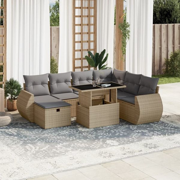 vidaXL 8-teilig Garten-Sofagarnitur mit Kissen Beige Poly Rattan, 3275159