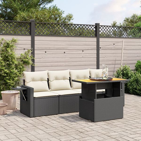vidaXL 5-teilig Garten-Sofagarnitur mit Kissen Schwarz Poly Rattan, 3271630