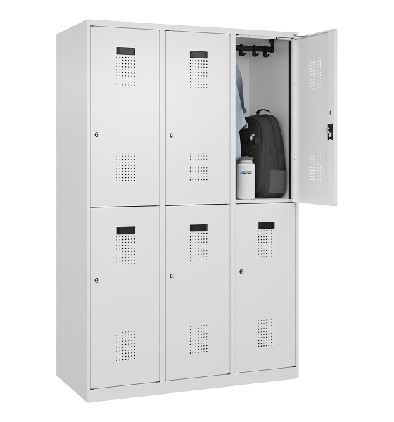 C+P Doppelstöckiger Spind Evolo PLUS, 6 Fächer, 1850x1200x500mm, 9016/9016, Zylinderschloss, 049300-32 S10047