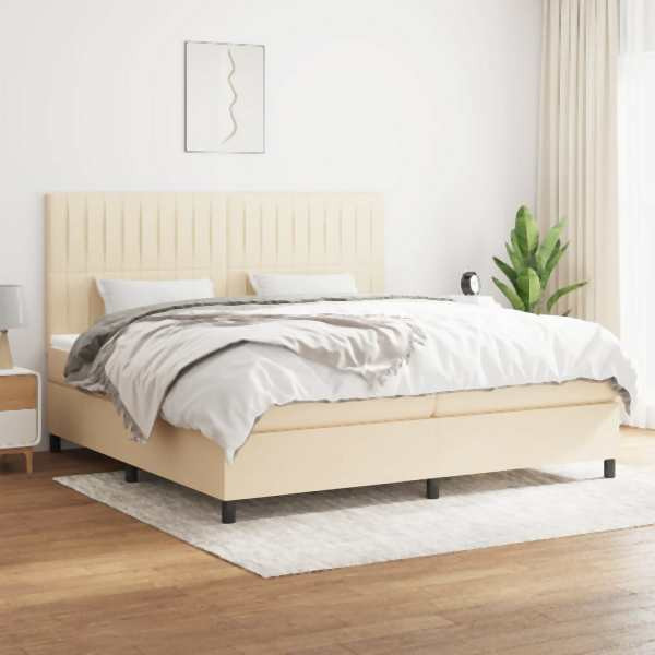 vidaXL Boxspringbett mit Matratze Creme 200x200 cm Stoff, 3141966