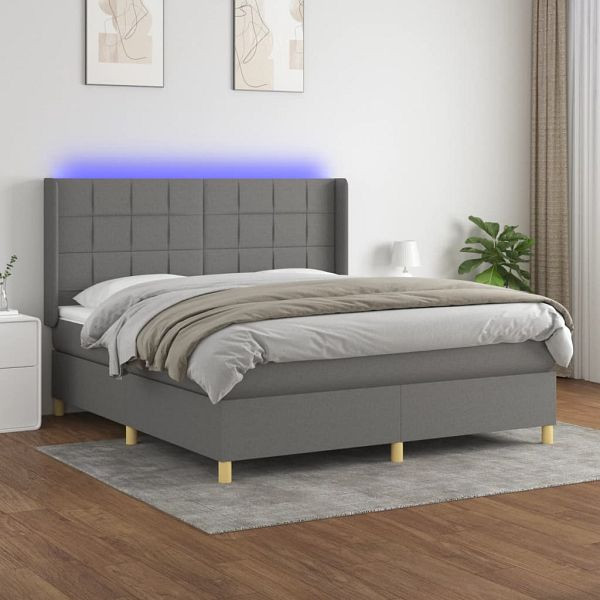 vidaXL Boxspringbett mit Matratze & LED Dunkelgrau 160x200 cm Stoff, 3138886