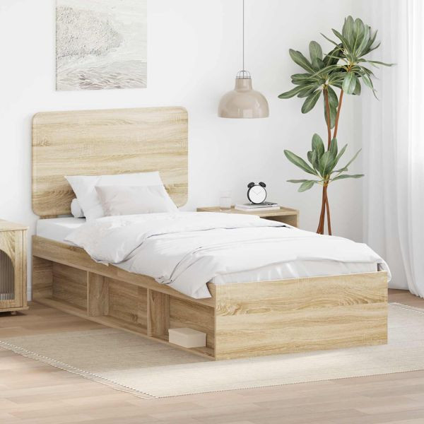 vidaXL Bettrahmen mit Kopfteil Sonoma 90 x 190 cm Massives Kiefernholz, 3412544