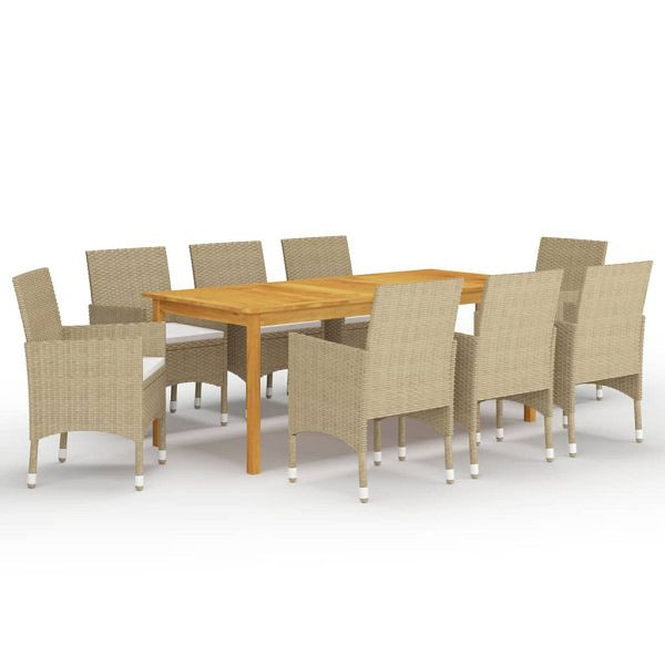 vidaXL 9-tlg. Garten-Essgruppe Beige, Akazien-Massivholz, 3067861