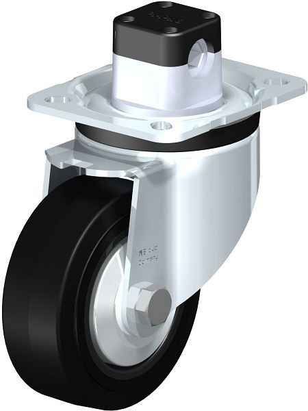 Blickle LK-POEV 100R-1-CS11-FA Stahlblech-Lenkrolle, schwere Ausführung, mit Anschraubplatte & Zentralfeststeller, Elastik-Vollgummi, Schwarz, 850952