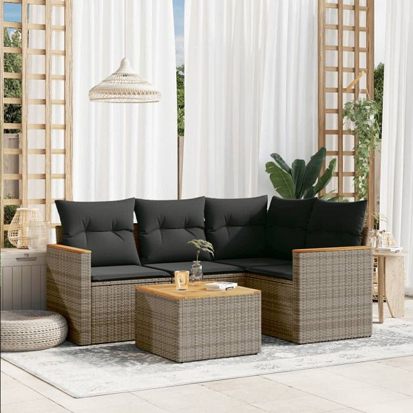 vidaXL 5-teilig Garten-Sofagarnitur mit Kissen Grau Poly Rattan, 3258343