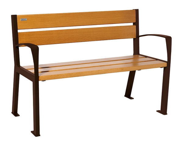 Procity Sitzbank Silaos 5 Holzlatten, 1200 mm, Mit Armlehne, Holz & Stahl, helle Eiche/RAL 8017, 209511.8017.CHEC