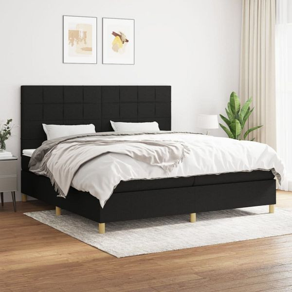 vidaXL Boxspringbett mit Matratze Schwarz 200x200 cm Stoff, 3142363