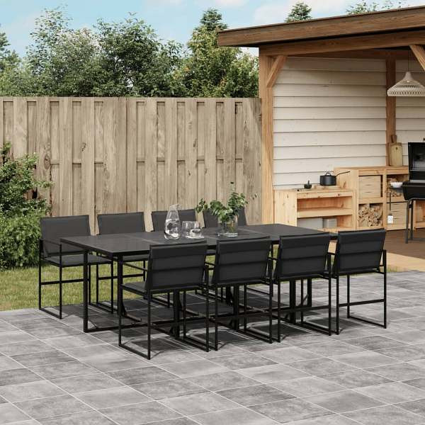 vidaXL 9-tlg. Garten-Essgruppe mit Kissen Schwarz Textilene, UV-beständig, 3295075
