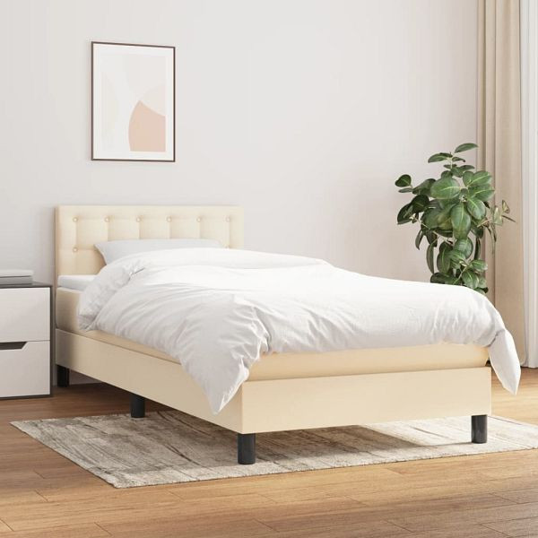 vidaXL Boxspringbett mit Matratze Creme 100x200 cm Stoff, 3140358