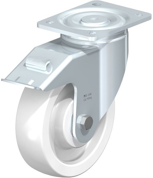 Blickle LH-SPO 175K-FI Stahlblech-Lenkrolle, Schwerlast-Ausführung, mit Anschraubplatte & Feststeller, Polyamid, Weiß, 631556