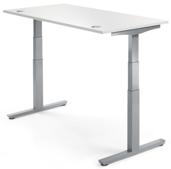 Deskin Sitz-/ Stehschreibtisch MULTI M pro, Dekor weiß, B 2000 x T 800 x H 650 - 1250 mm, T-Fuß-Stahlgestell in Alusilber RAL 9006, 288450