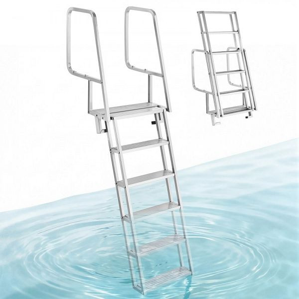 VEVOR Klappbare Aluminium-Dockleiter, 6 rutschfeste Stufen, bis 159kg, für Docks, Pools, Yachten, Silber, MTXTSFSSFLS6APCXU001V0