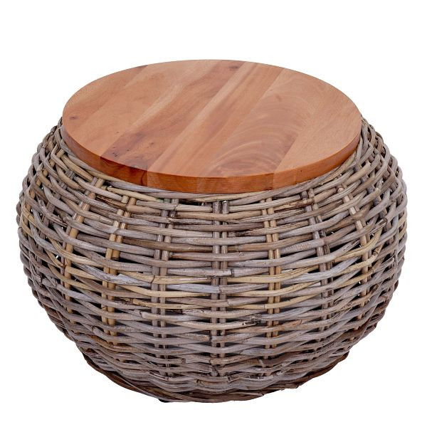 Mendler Beistelltisch HWC-M30, Rattantisch Blumentisch Kaffeetisch Loungetisch Holztisch, rund 33x49x49cm, Kubu Rattan natur, 104088