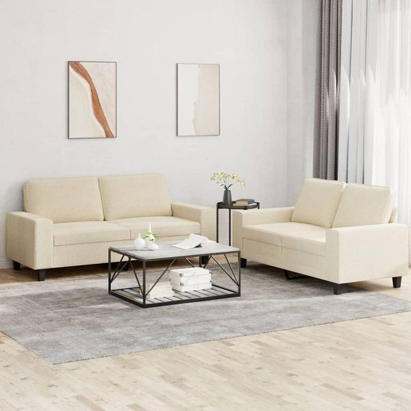 vidaXL 2-teilig Sofagarnitur Creme Stoff, Füllung: Schaumstoff, 3201884