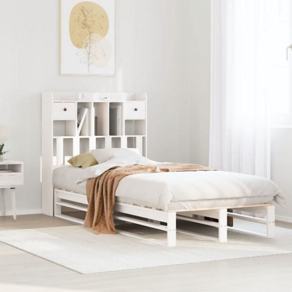 vidaXL Massivholzbett mit Regal ohne Matratze Weiß 90x200 cm Kiefer, 3323951
