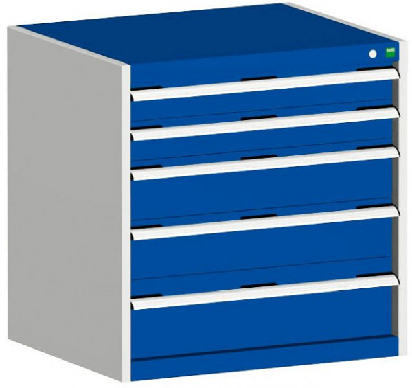 bott cubio Schubladenschrank bestückt mit 5 Schubladen BxTxH: 800 x 650 x 800 mm, RAL 7035/5010, 40020025.11V
