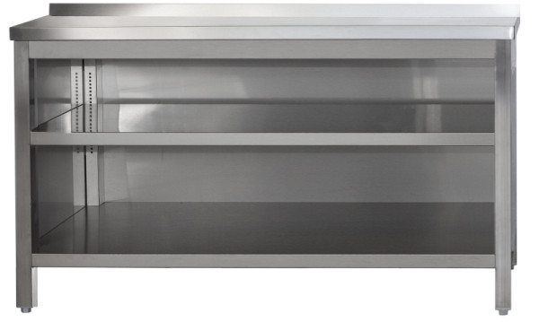 A&S Gastro Edelstahl Arbeitsschrank offen mit Aufkantung und höhenverstellbaren Zwischenboden, Tiefe 700mm, AISI 304, 2300 x 700 x 850 mm, ARSOA237