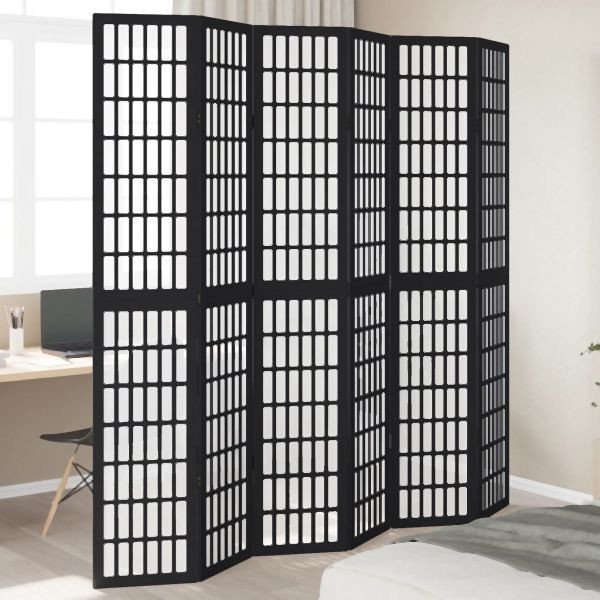 vidaXL 6-tlg. Paravent Schwarz Massivholz Paulownia, 358780