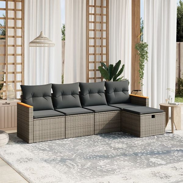 vidaXL 5-tlg. Garten-Sofagarnitur mit Kissen Grau Poly Rattan, 3265288