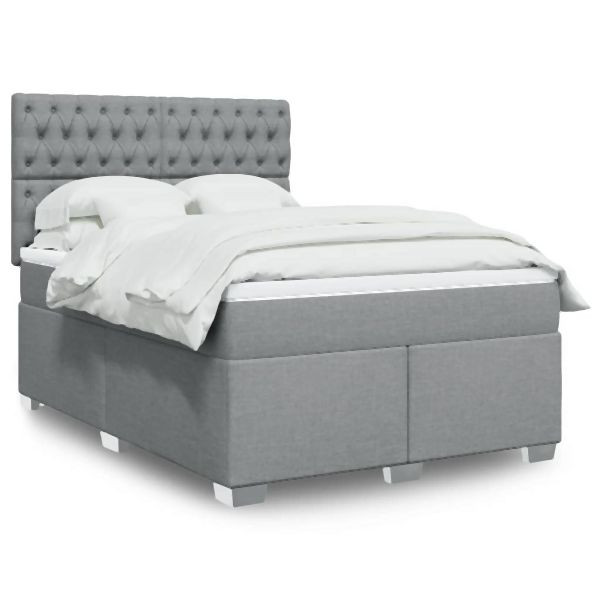 vidaXL Boxspringbett mit Matratze Hellgrau 160x200 cm Stoff, 3292846