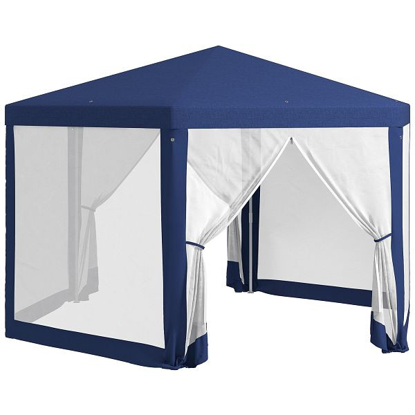 Outsunny Gartenpavillon, 6-eckig, Netzvorhänge, Metallgestell, 3,94x3,412x2,5m, Blau, 84C-044V02BU