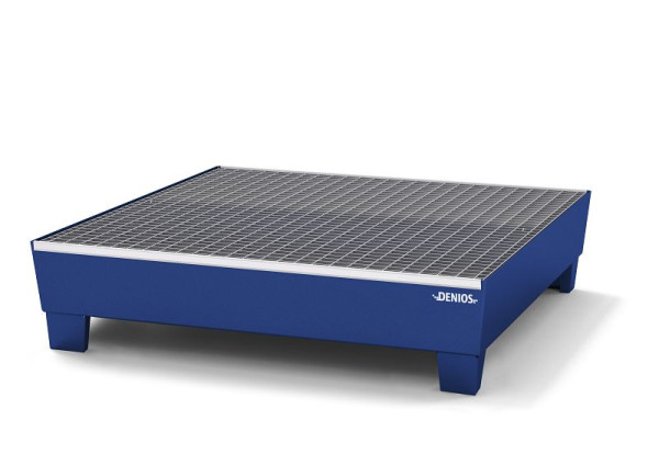 DENIOS Auffangwanne aus Stahl für 4 Fässer à 200 Liter, 1236 x 1210 x 290 mm, mit Gitterrost, 328433