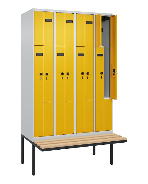 C+P Z-Spind Evolo PLUS, Bank, 8 Fächer, 2120x1200x815mm, 7035/1004, Drehriegel, Sitzfläche Holz, 0490437-408 S10001