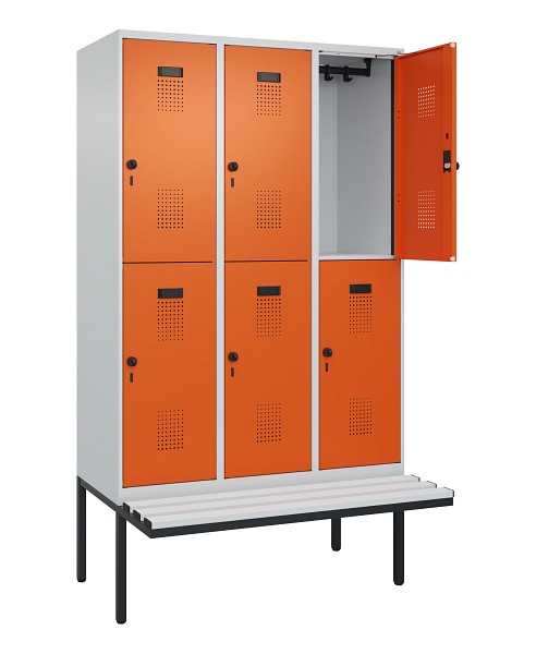 C+P Doppelstock-Spind Evolo PLUS, Bank, 6 Fächer, 2120x1200x815mm, 7035/2004, Drehriegel, Sitzfläche Kunststoff, 0493407-32 S10083