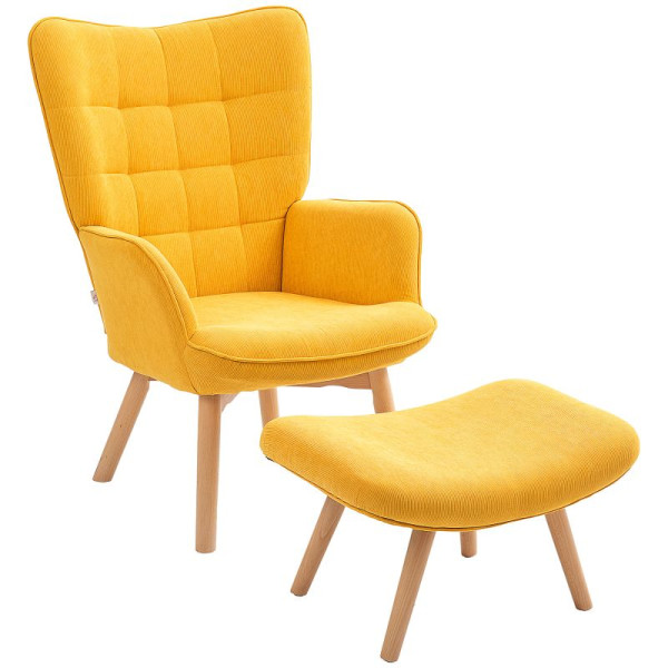 HOMCOM Akzentsessel mit Hocker, Relaxsessel in Cord-Optik, Armlehnstuhl mit Holzbeinen, für Wohnzimmer, Orange, 839-455V01YL