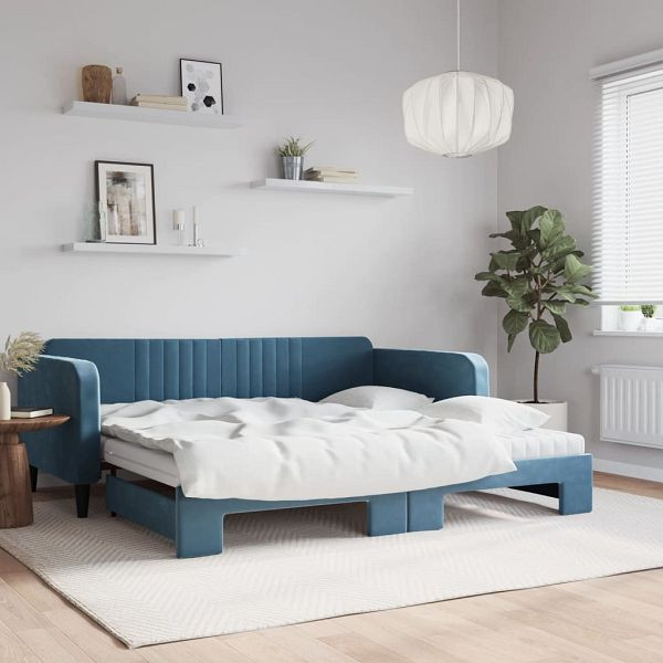vidaXL Tagesbett Ausziehbar mit Matratzen Blau 100x200 cm Samt, 3197093