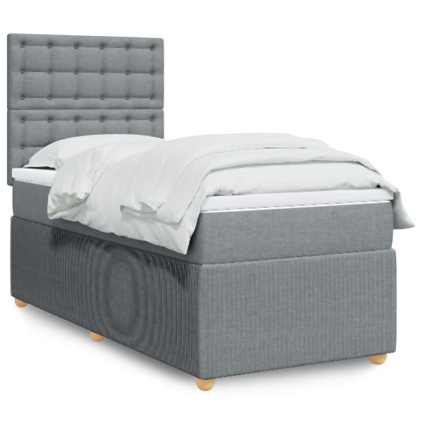 vidaXL Boxspringbett mit Matratze Hellgrau 90x200 cm Stoff, 3294253