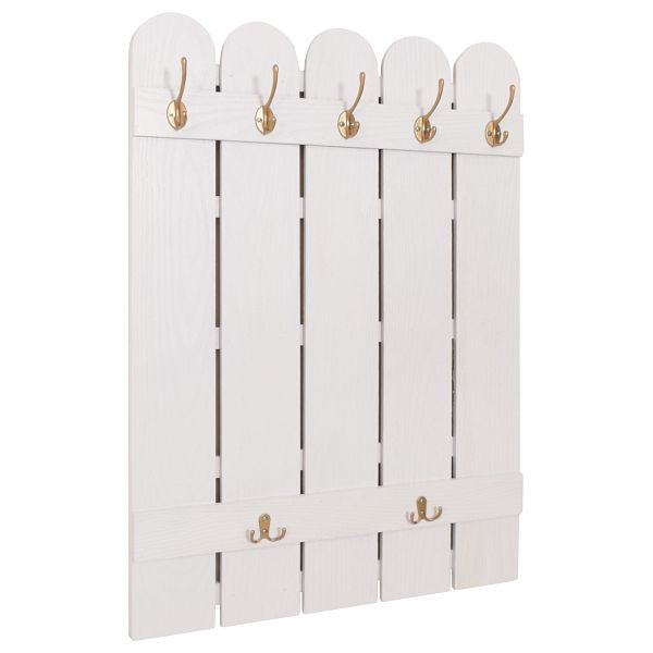 Mendler Wandgarderobe HWC-N95, Garderobe Garderobenpaneel, Paulownia 7 Haken 86x60cm, weiß, 158986