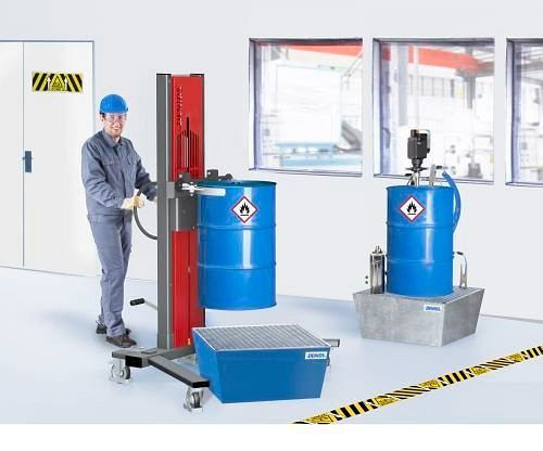 DENIOS Fasslifter Secu Ex Typ SK für 200-/220-Liter-Fässer, gespreiztes Fahrwerk, H 1755 mm, ATEX, 236569