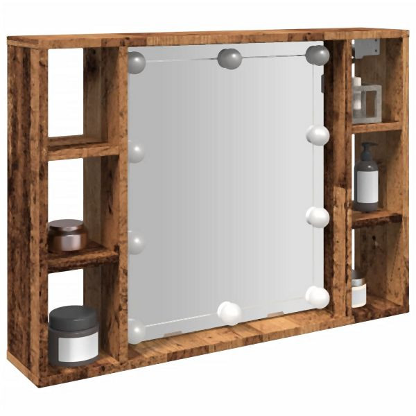 vidaXL Spiegelschrank mit LED-Leuchten Altholz-Optik 76x15x55 cm, 857001
