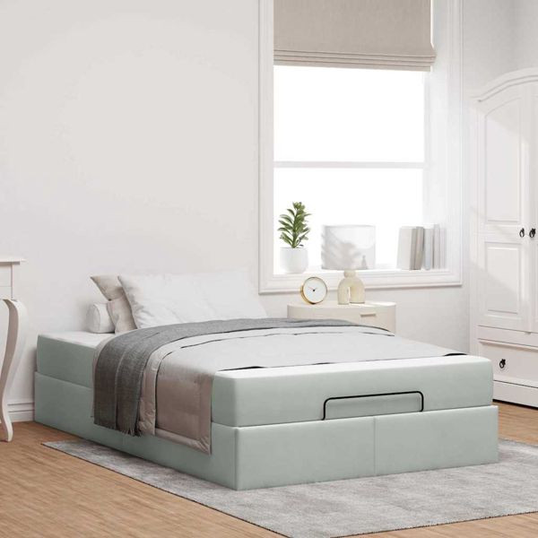 vidaXL Bettgestell mit Matratze Hellgrau 120 x 190 cm Samt, 3399546