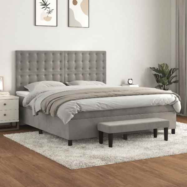vidaXL Boxspringbett mit Matratze Hellgrau 180x200 cm Samt, 3138097