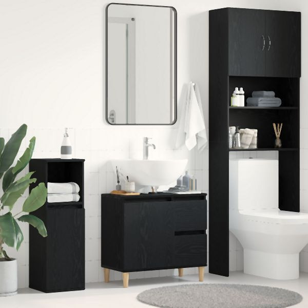 vidaXL Waschbeckenunterschrank Schwarz Eiche 65x33x60 cm Holzwerkstoff, 862811