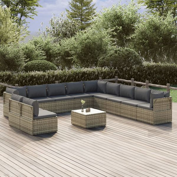 vidaXL 12-teilig Garten-Lounge-Set mit Kissen Grau Poly Rattan, 3157447