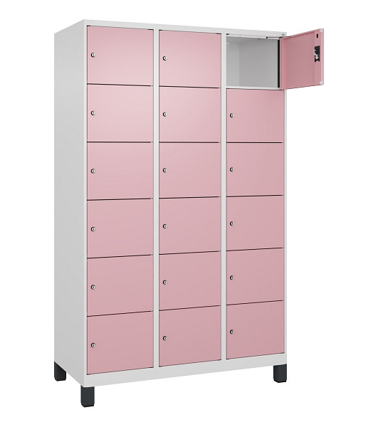 C+P Schließfachschrank Evolo PLUS, mit Füßen, 18 Fächer, 1950x1200x500mm, 9016/3015 Hellrosa, 049010-326 S10018