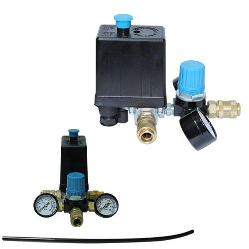 AEROTEC Druckschaltereinheit - 230 V - 10 bar - 3/8 Zoll IG - 3 Abgänge 1/4 Zoll IG - inkl. 2x Manometer, 9420255-PS