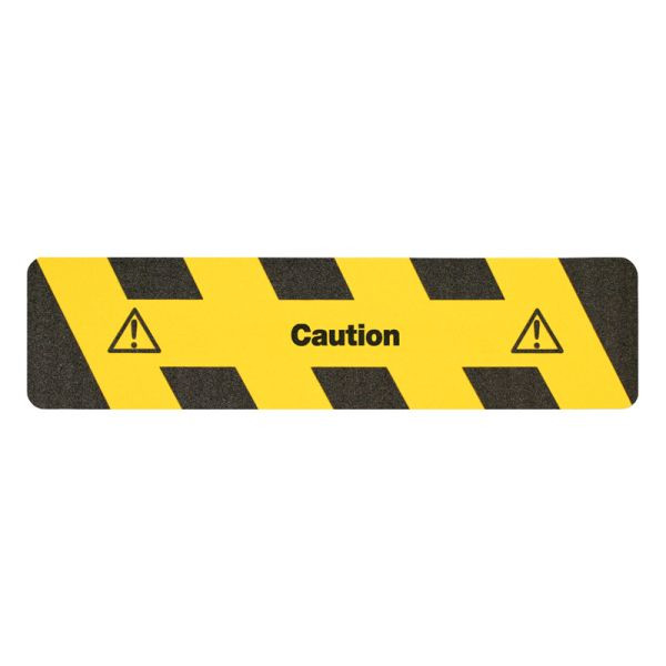 m2 Antirutschbelag Warnmarkierung schwarz/gelb mit Text "Caution" Streifen 150x610mm, M15E150610
