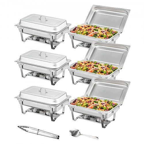 VEVOR 6-teiliges Chafing Dish Profi Set Wärmebehälter Edelstahl Buffet Set Rechteckig 6 x 7,5 L, ZFXKCLJTZ68QTMJAWV0