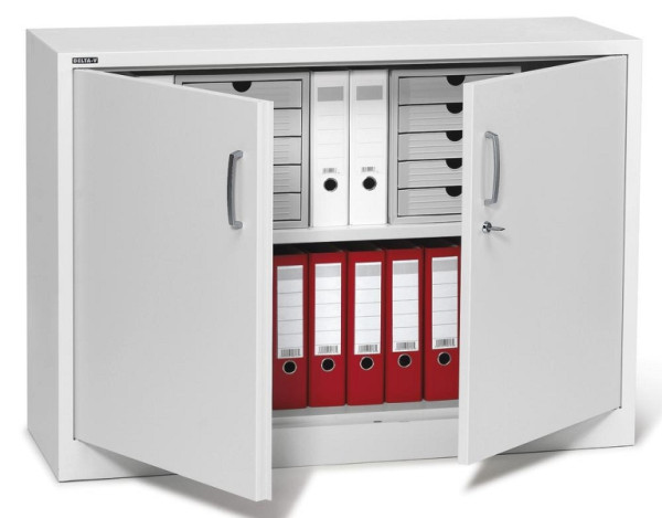 Deskin Flügeltürenschrank BASE L, Premium Stahl, Korpus lichtgrau, Türen lichtgrau, B 1200 x H 845 x T 420 mm, 220936