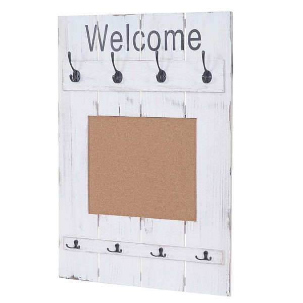 Mendler Wandgarderobe HWC-C89 mit Pinnwand, Garderobenpaneel, Shabby-Look Vintage, 8 Haken 91x60cm, weiß, shabby, 61925