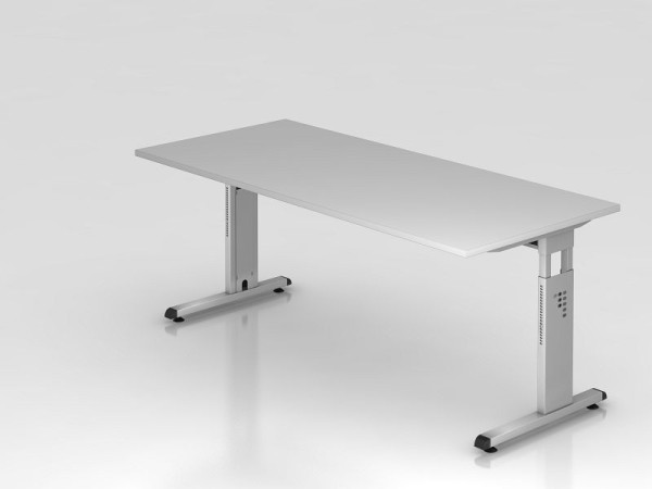 Hammerbacher Schreibtisch C-Fuß 180x80cm Grau/Silber, Arbeitshöhe 65-85 cm, VOS19/5/S